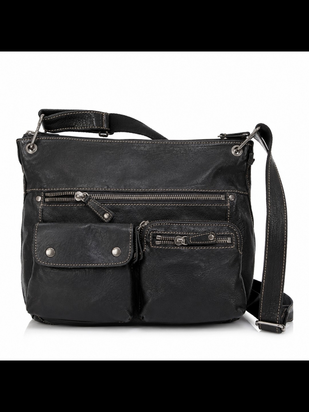 Fossil 70082 Black Leather Crossbody Messenger Bag Multi Pocket Organizer Purse